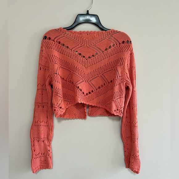 Free People Beach NWT Morgan Fauxchet Knit Tie Front Cardigan in Coral Orange, M - Picture 4 of 14